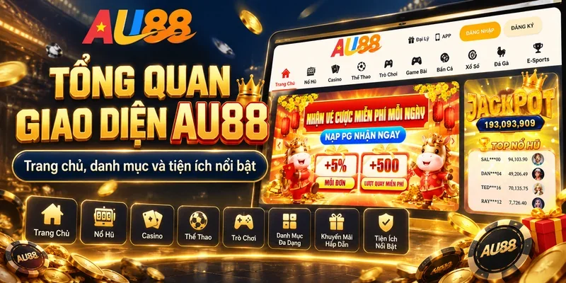 Giao diện trang chủ AU88 và hệ thống danh mục giải trí